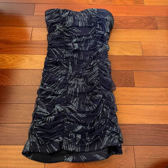 Y2k Strapless Mini Dress Bodycon Sparkly Ruched Sz XS Party Club HOCO Event - Picture 5 of 9